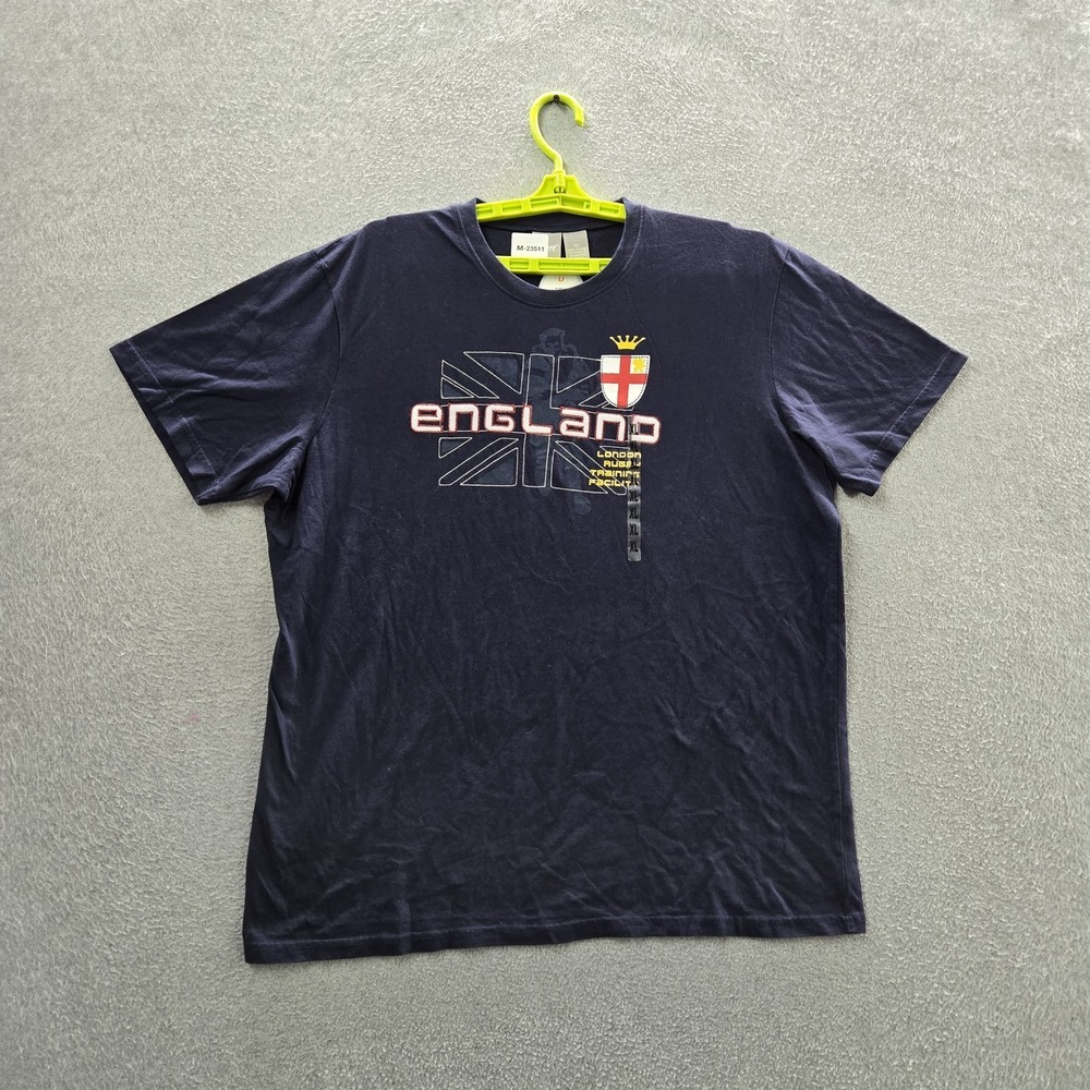 VINTAGE Unity Men Shirt XL‎ Navy Graphic Y2K England Flag Print Short Sleeve